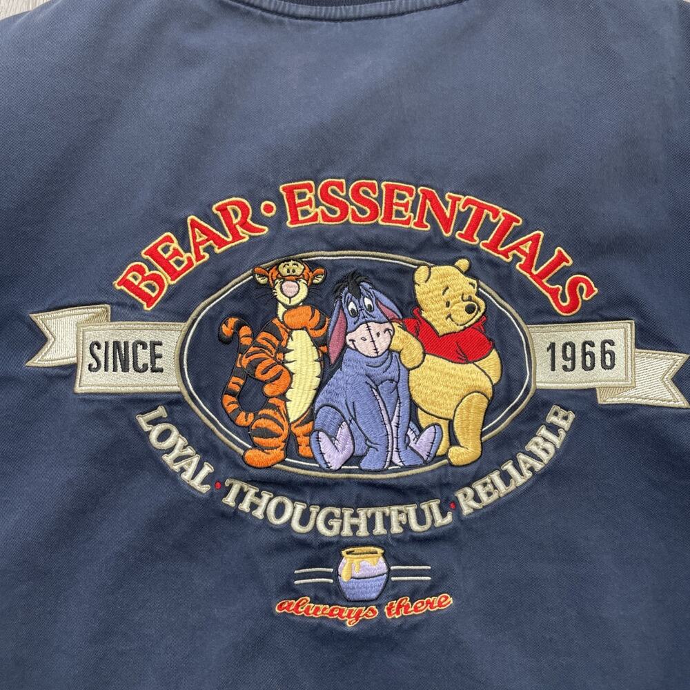 Disney Pooh Jacket Bomber Blue Snap Zip Bear Essentials Embroidered Vintage sz S - Picture 3 of 16